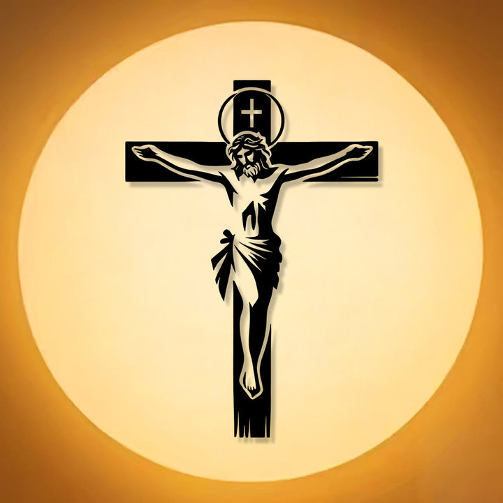 Christianartworkshop Haloed Crucifix Metal Wall Decor: Reverent Companion of Divine Sacrifice - image 6