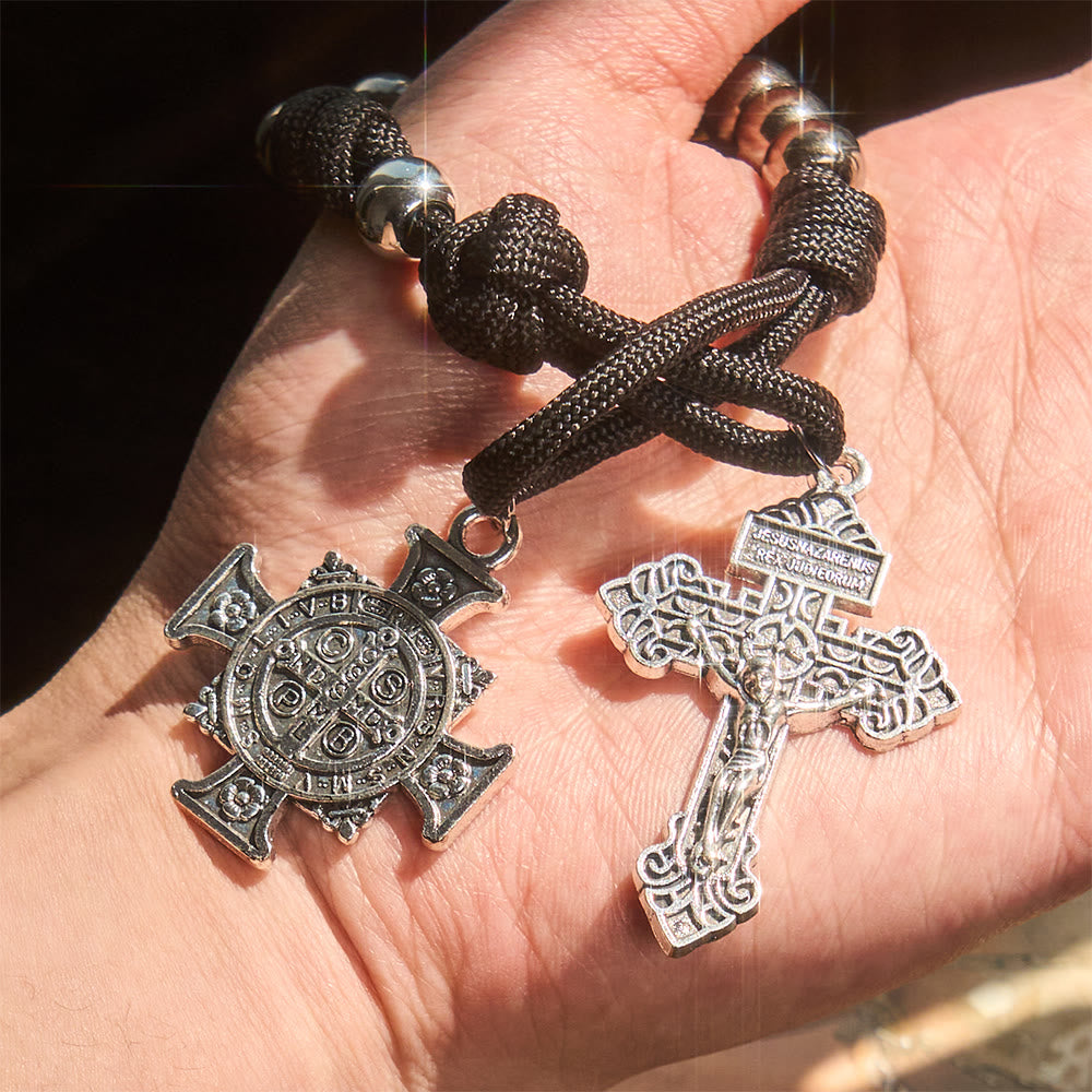 Christianartworkshop Dual Use Car Pendant & Pocket Rosary with St. Michael & Benedict Guardian Shield and Evil Repelling Grace - image 1