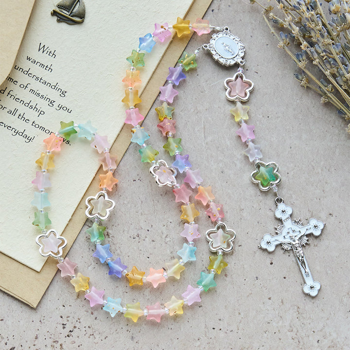 Christianartworkshop Gradient Shimmering Star Rosary with Our Lady & Crucifix: Vibrant Faith for Daily Devotion - Colorful Star Bead Rosary - image 0