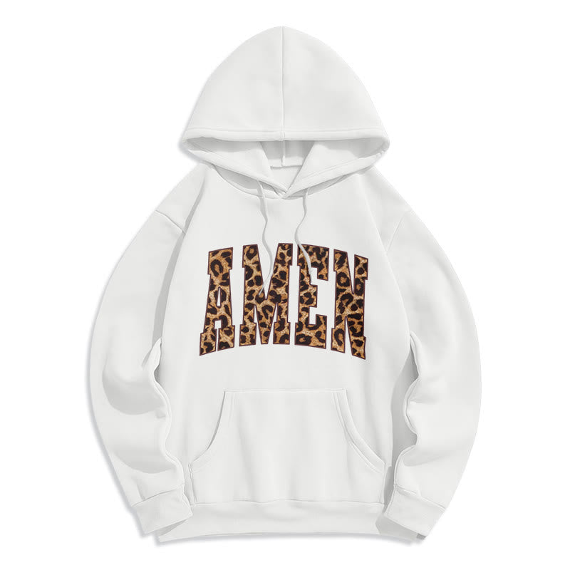 Christianartworkshop  Amen Affirmation Fleece Lined Polyester Hoodie - White - 2XL - image 8