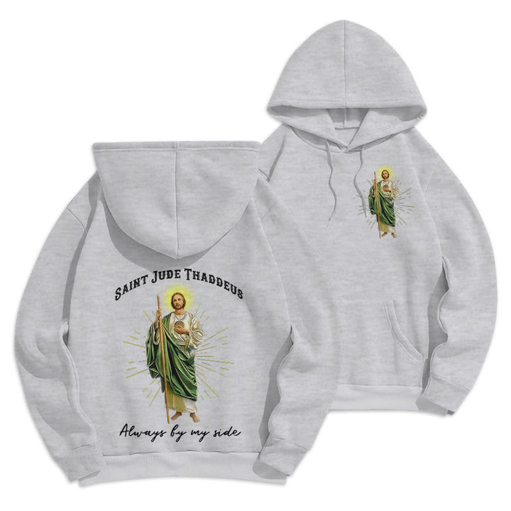 Christianartworkshop St. Jude Always by My Side Fleece Lined Polyester Hoodie - Grey - 2XL - image 6