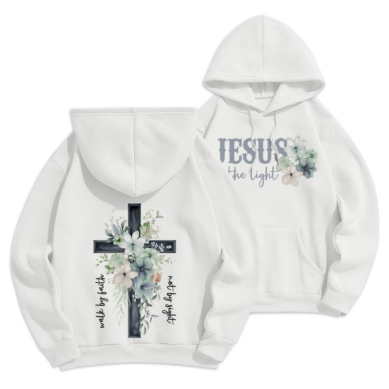 Christianartworkshop Jesus the Light Walk by Faith Fleece Lined Polyester Hoodie - White - 2XL - image 10