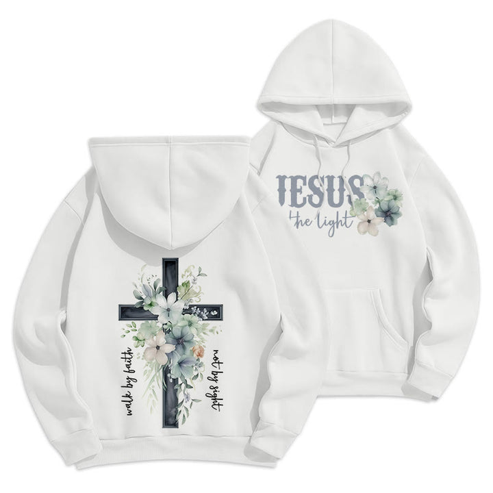 Christianartworkshop Jesus the Light Walk by Faith Fleece Lined Polyester Hoodie - White - 2XL - image 10