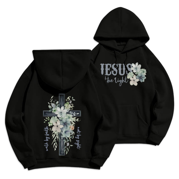 Christianartworkshop Jesus the Light Walk by Faith Fleece Lined Polyester Hoodie - Black - 2XL - image 7
