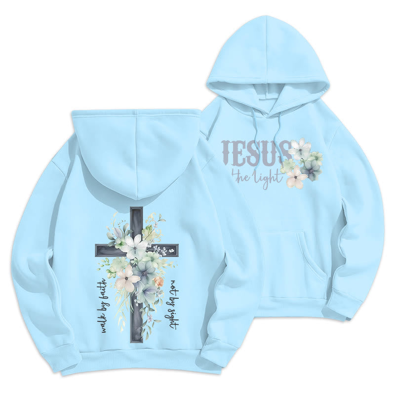 Christianartworkshop Jesus the Light Walk by Faith Fleece Lined Polyester Hoodie - Blue - 2XL - image 19
