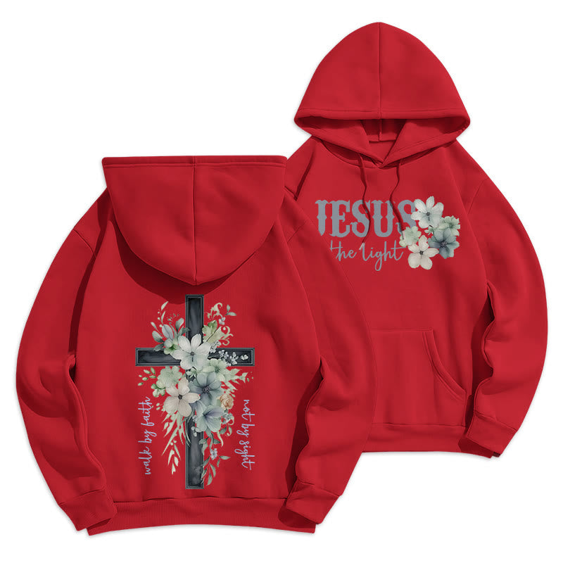 Christianartworkshop Jesus the Light Walk by Faith Fleece Lined Polyester Hoodie - Red - 2XL - image 16