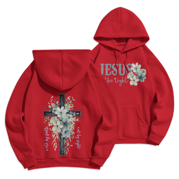 Christianartworkshop Jesus the Light Walk by Faith Fleece Lined Polyester Hoodie - Red - 2XL - image 16