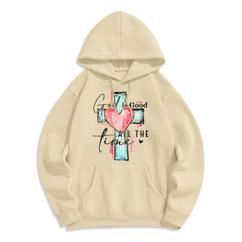 Christianartworkshop God is Good All the Time Cross Fleece Lined Polyester Hoodie - Beige - 2XL - image 0