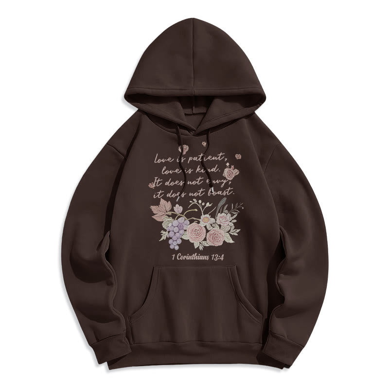 Christianartworkshop 1 Corinthians 13:4 Love is Patient Fleece Lined Polyester Hoodie - Brown - 2XL - image 7