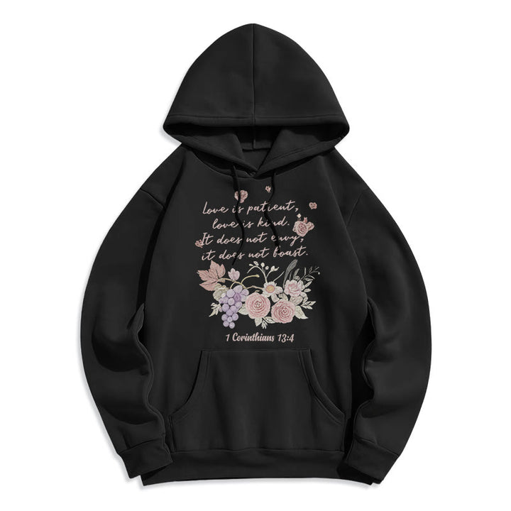 Christianartworkshop 1 Corinthians 13:4 Love is Patient Fleece Lined Polyester Hoodie - Black - 2XL - image 8