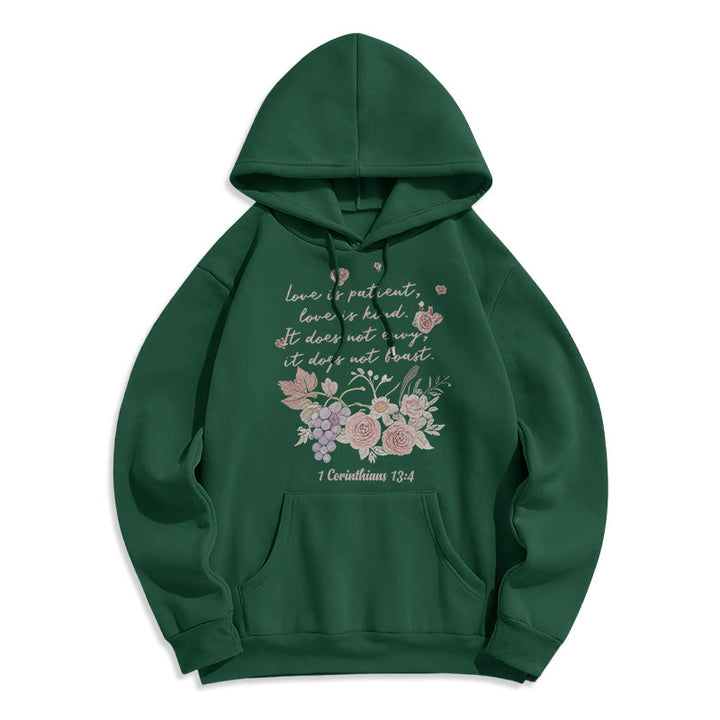 Christianartworkshop 1 Corinthians 13:4 Love is Patient Fleece Lined Polyester Hoodie - Green - 2XL - image 6