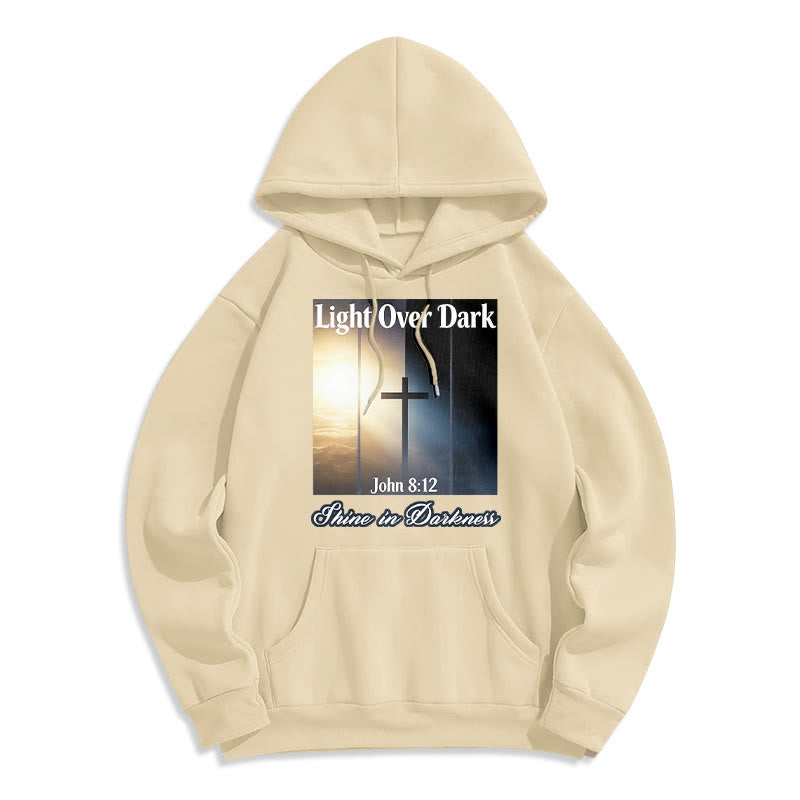 Christianartworkshop John 8:12 Shine in Darkness Fleece Lined Polyester Hoodie - Beige - 2XL - image 6