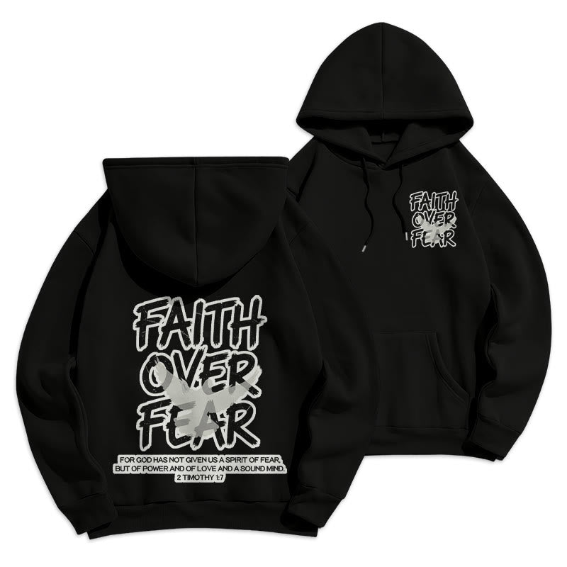 Christianartworkshop Faith Over Fear 2 Timothy 1:7 Fleece Lined Polyester Hoodie - Black - 2XL - image 6