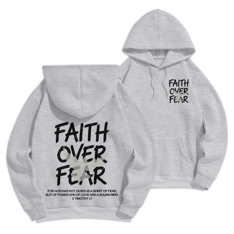 Christianartworkshop Faith Over Fear 2 Timothy 1:7 Fleece Lined Polyester Hoodie - Grey - 2XL - image 12