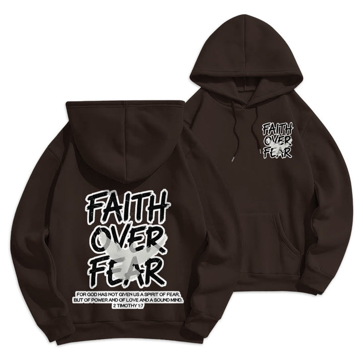 Christianartworkshop Faith Over Fear 2 Timothy 1:7 Fleece Lined Polyester Hoodie - Brown - 2XL - image 3