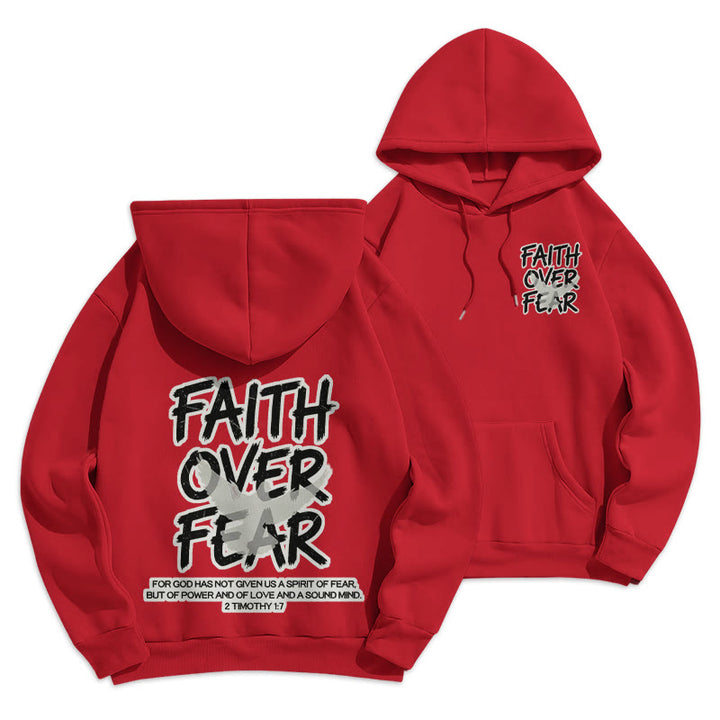 Christianartworkshop Faith Over Fear 2 Timothy 1:7 Fleece Lined Polyester Hoodie - Red - 2XL - image 15