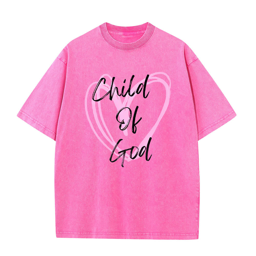 Christianartworkshop Romantic Child of God with Sacred Heart Unisex Washed T-Shirt - Pink - 5XL - image 10