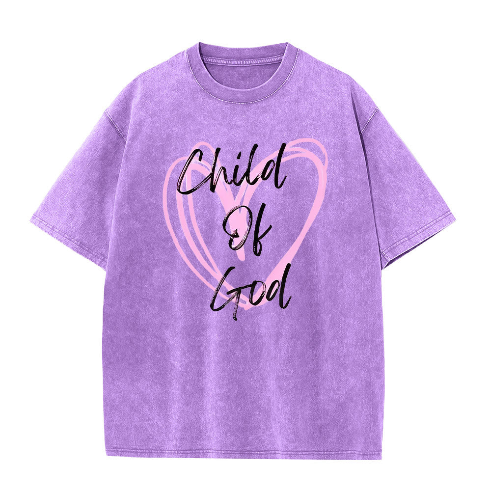 Christianartworkshop Romantic Child of God with Sacred Heart Unisex Washed T-Shirt - Purple - 5XL - image 6
