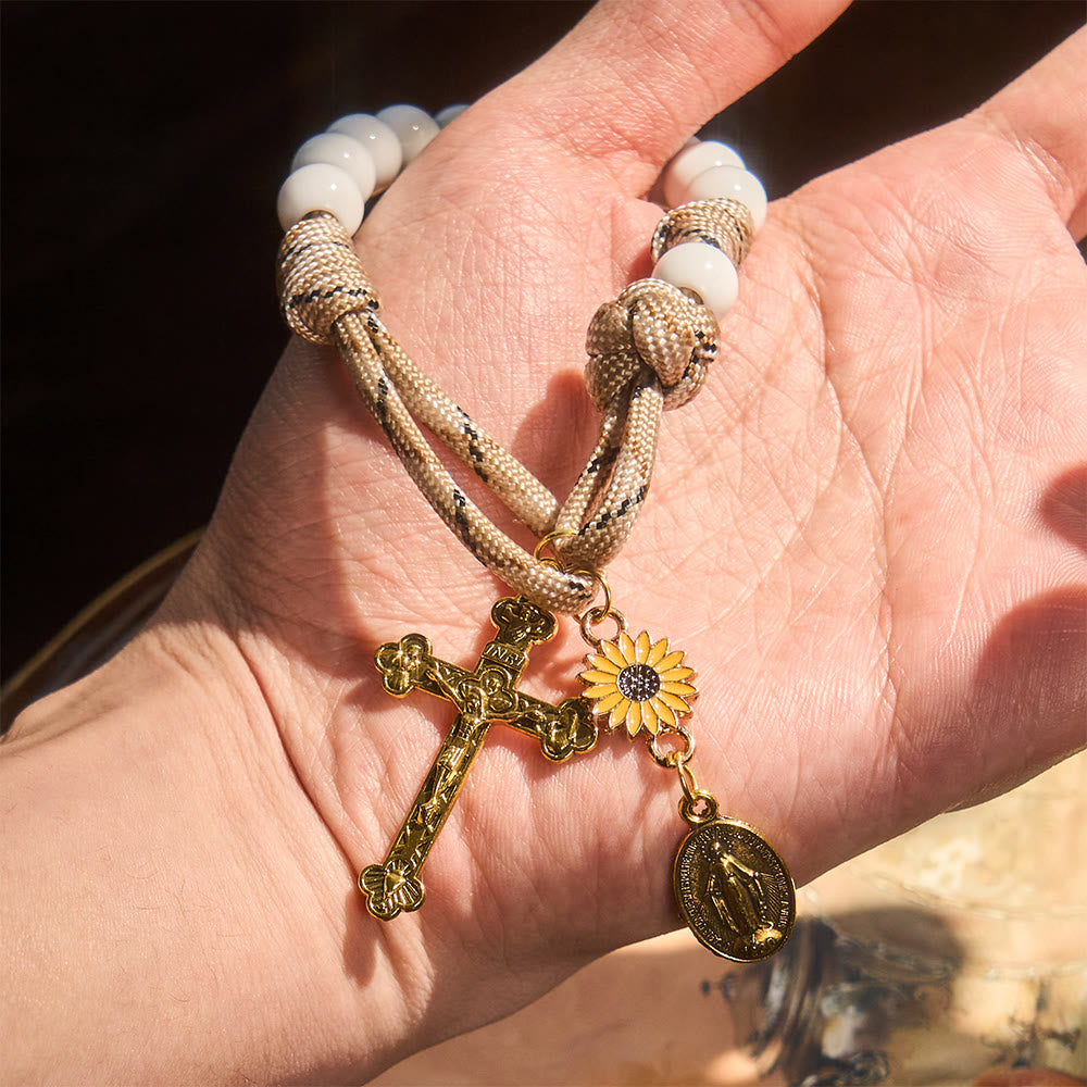 Christianartworkshop Twofold Blessing Pocket Rosary: Sunflower and Blessed Mother for Car Mirror or Personal Carry - image 1