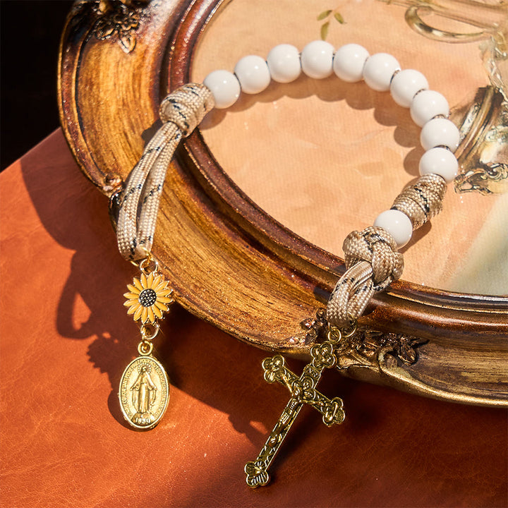 Christianartworkshop Twofold Blessing Pocket Rosary: Sunflower and Blessed Mother for Car Mirror or Personal Carry - image 5