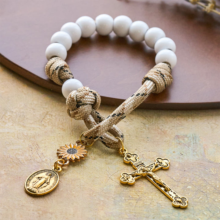 Christianartworkshop Twofold Blessing Pocket Rosary: Sunflower and Blessed Mother for Car Mirror or Personal Carry - image 2