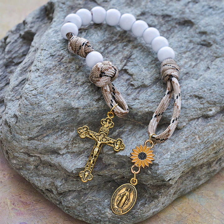 Christianartworkshop Twofold Blessing Pocket Rosary: Sunflower and Blessed Mother for Car Mirror or Personal Carry - image 6