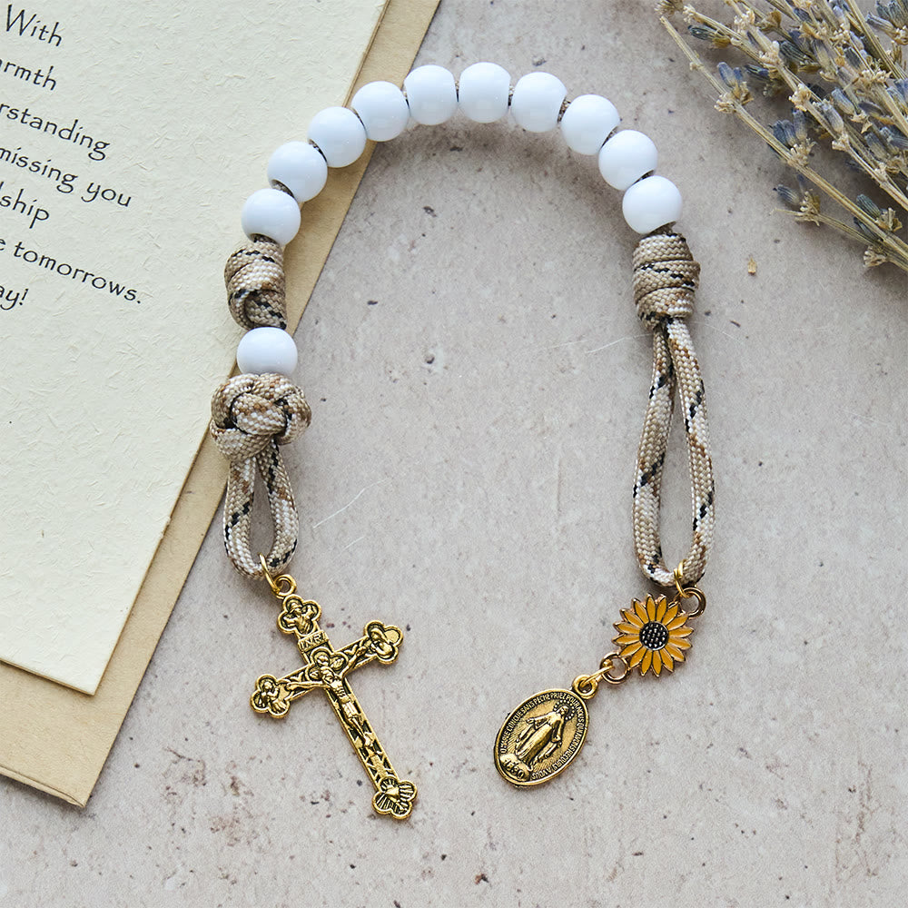 Christianartworkshop Twofold Blessing Pocket Rosary: Sunflower and Blessed Mother for Car Mirror or Personal Carry - image 3