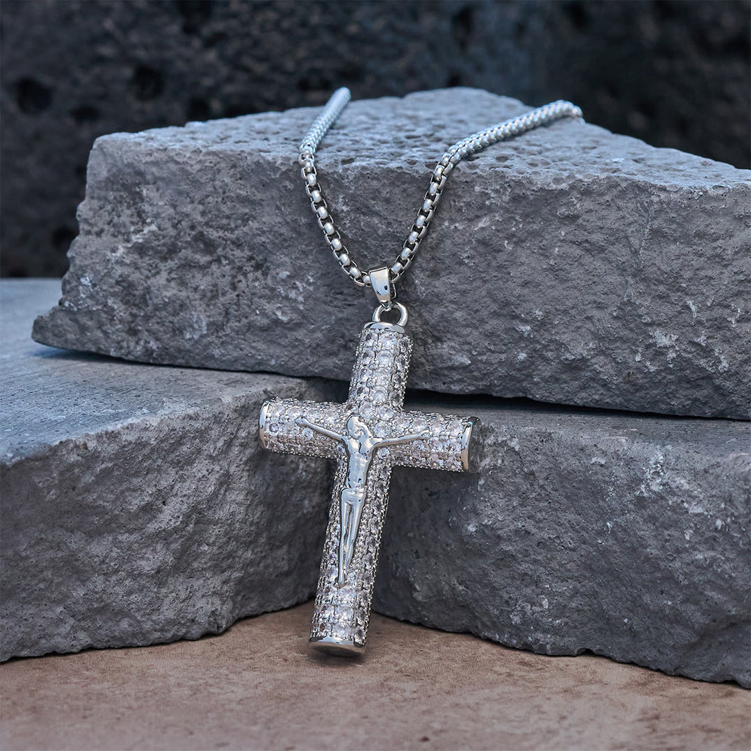 Christianartworkshop Jesus Crucifix Paved Necklace: Sparkling Detail for Faith & Daily Style - Silver - image 8