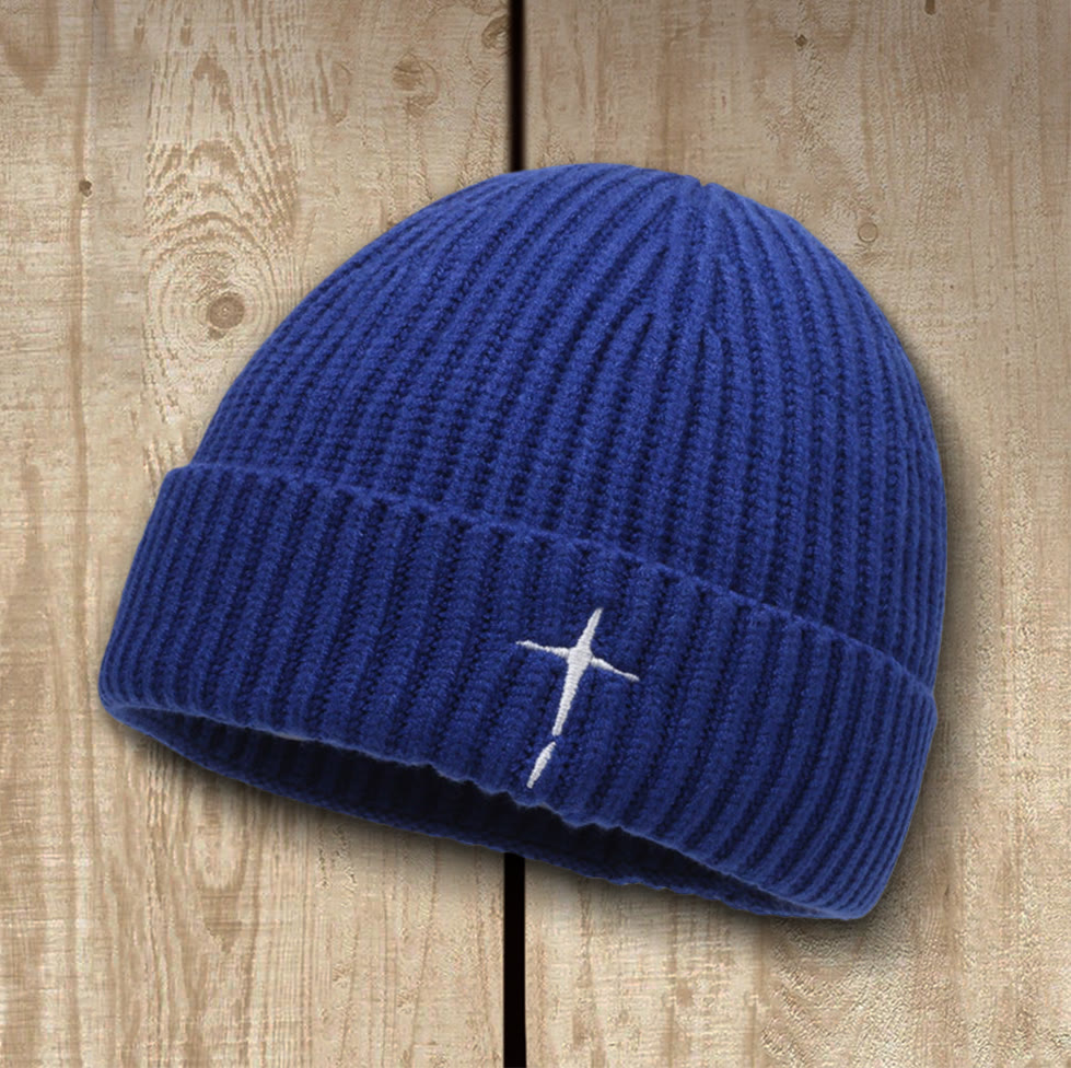Christianartworkshop Subtle Cross Embroidered Beanie: His Grace in Cold Days - Royal Blue - Head Circumference: 54–60cm / 21.26''–23.62'' - image 3