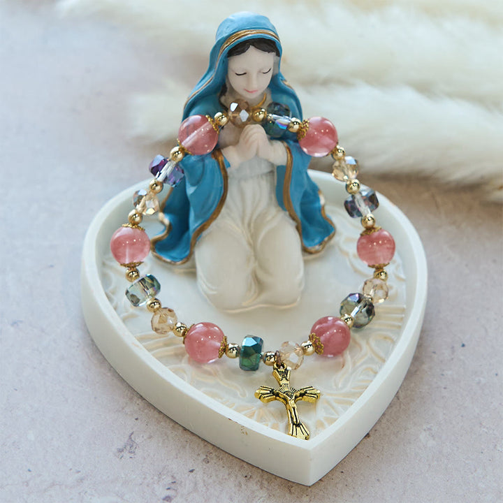 Christianartworkshop Pink Crystal & Multi-Faceted Bead Bracelet with Golden Crucifix: Dazzling Faith for Daily Style - image 7