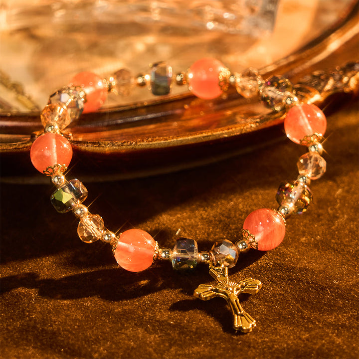 Christianartworkshop Pink Crystal & Multi-Faceted Bead Bracelet with Golden Crucifix: Dazzling Faith for Daily Style - image 5