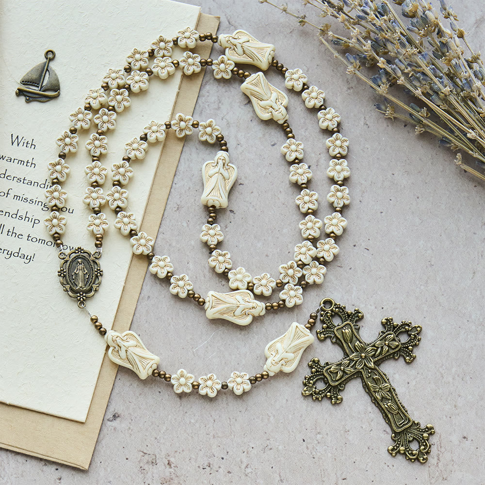 Christianartworkshop Vintage White Flower with Heavenly Angel Rosary: Devotion with Angelic Guardians - Angel Rosary - image 0