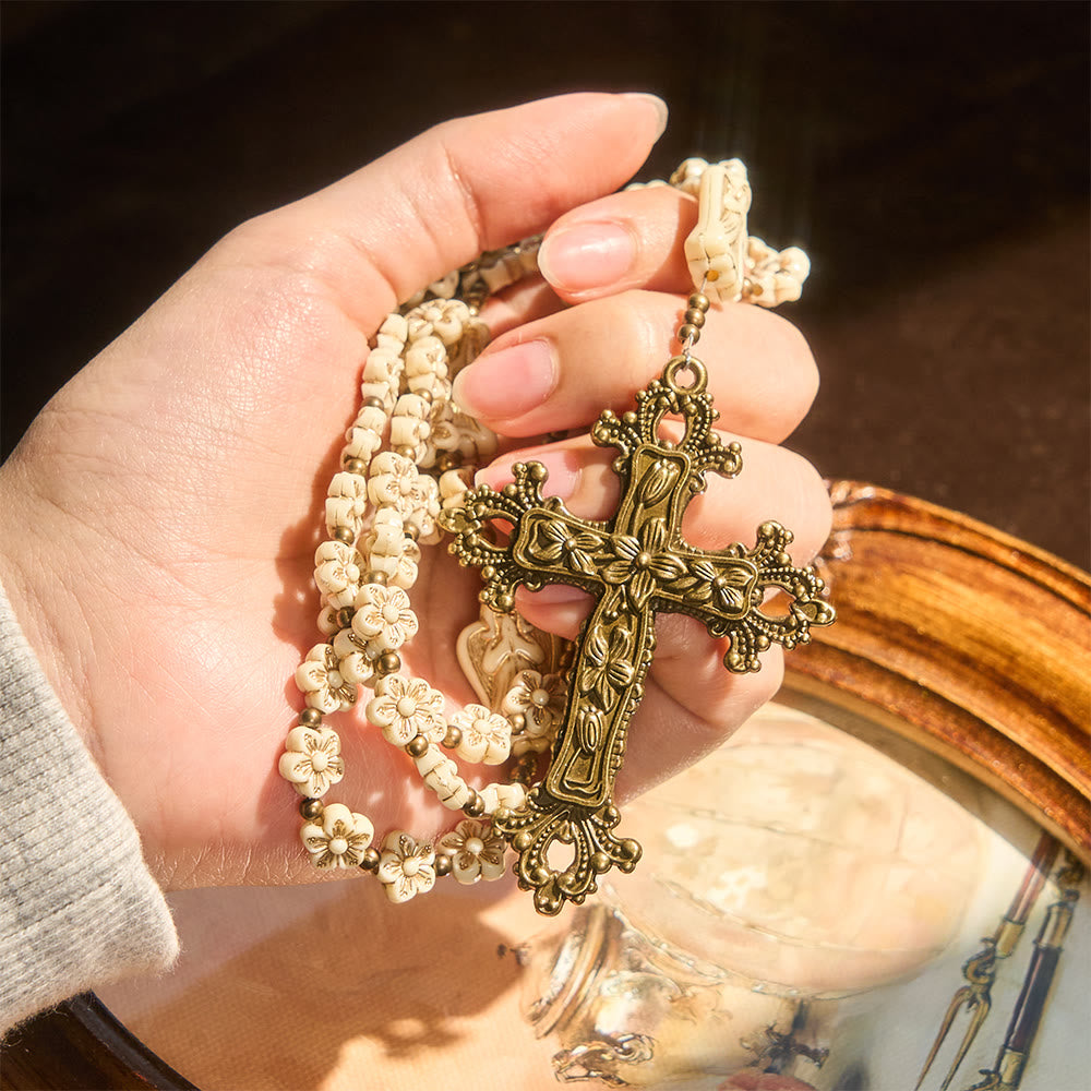 Christianartworkshop Vintage White Flower with Heavenly Angel Rosary: Devotion with Angelic Guardians - image 1