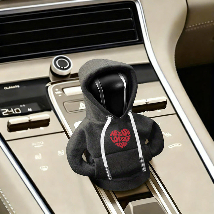 Christianartworkshop Jesus Loves You Hoodie Car Shift Cover: Message of Love on the Road - Black - image 2