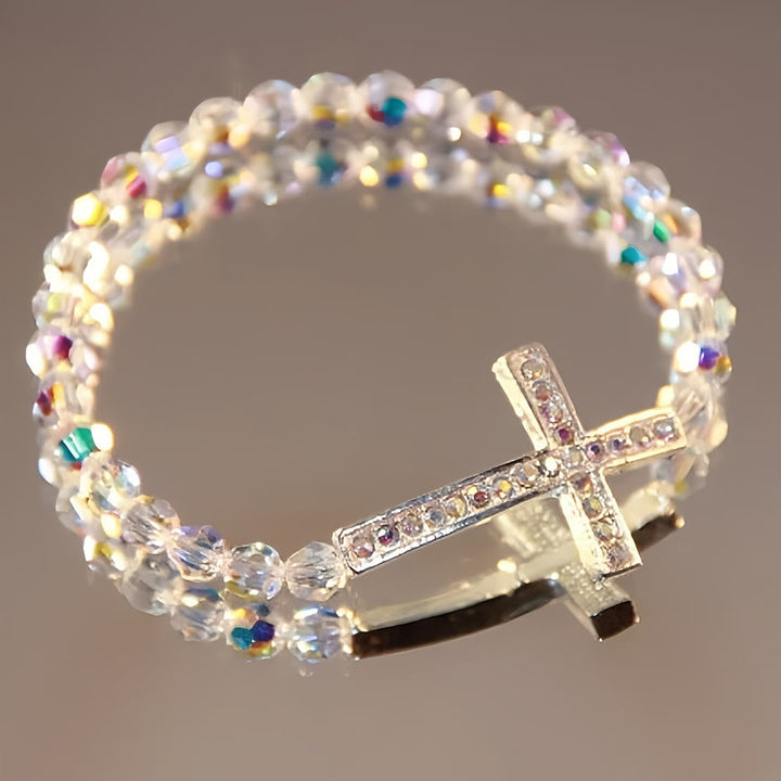 Christianartworkshop White & Peacock Blue Cross Bracelet: Belief Wrapped in Shimmer - White - image 0