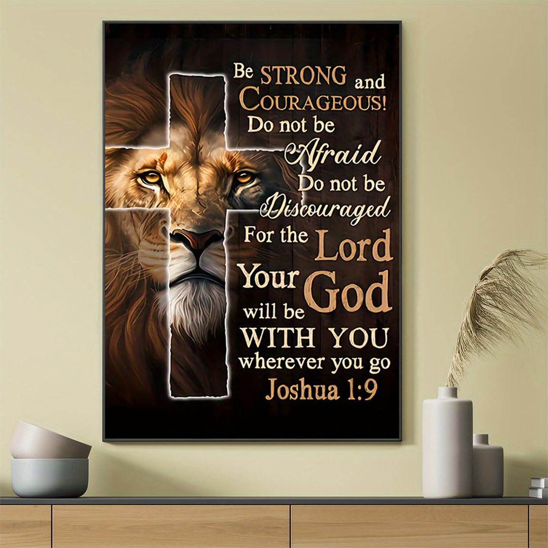 Christianartworkshop Lion & Cross Joshua Verse Wall Art Print: Bold Courage for Home Spaces - image 1