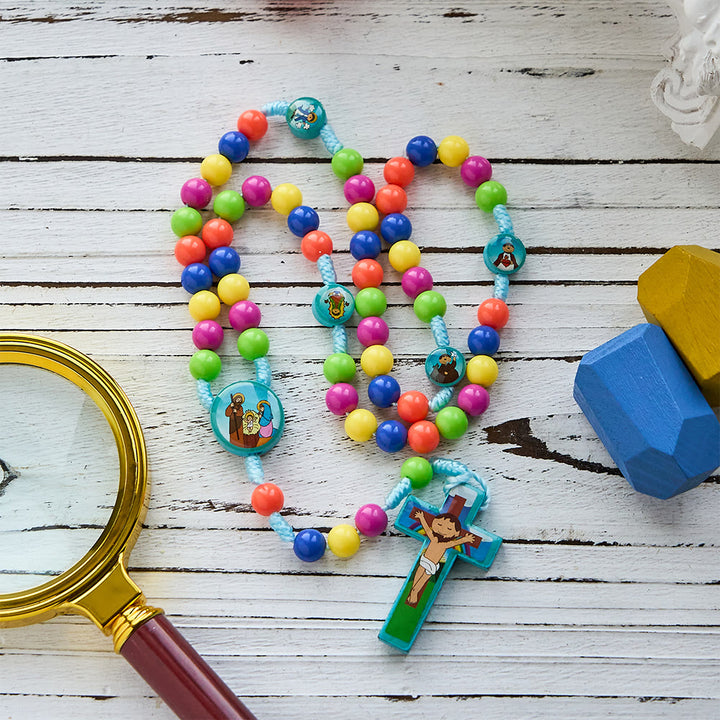 Christianartworkshop Colorful Children Rosary with Holy Family & Saint Charms: Child-Friendly Faith Prayer Beads - image 2