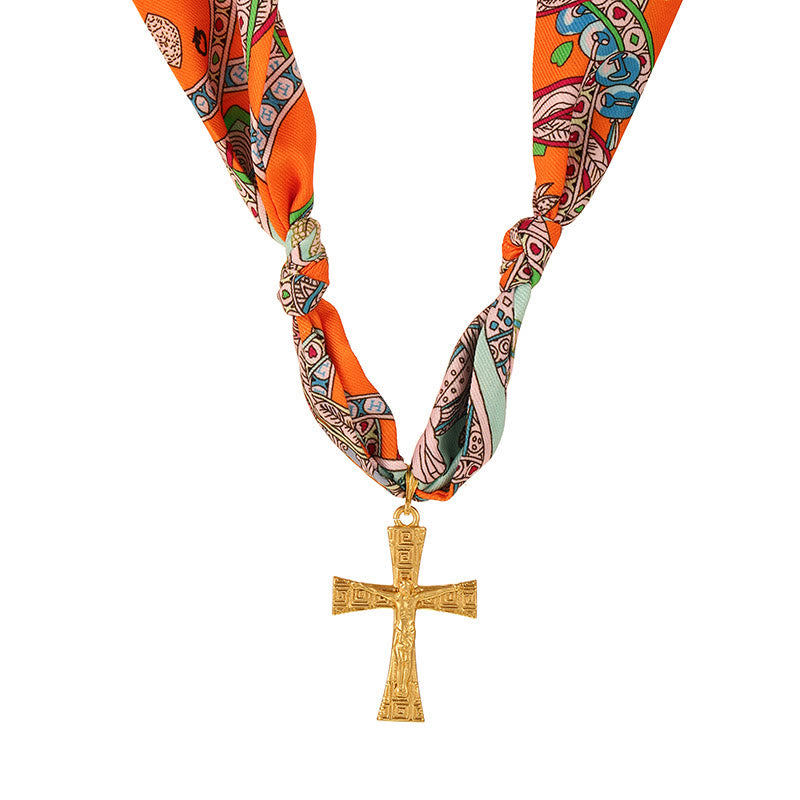 Christianartworkshop Vibrant Pattern Scarf with Cross Necklace Series: Graceful Devotion for Daily Wear - image 2