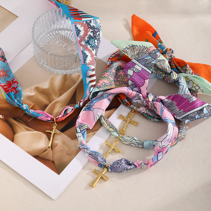 Christianartworkshop Vibrant Pattern Scarf with Cross Necklace Series: Graceful Devotion for Daily Wear - image 5