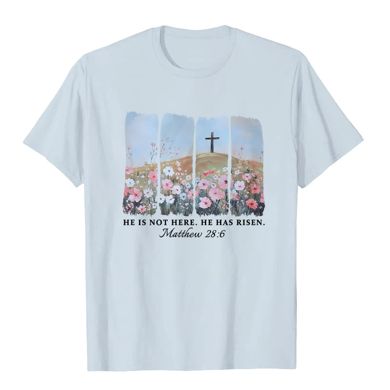 Christianartworkshop He Has Risen Faith-Inspired Floral Cross T-Shirt - Blue - 2XL - image 8