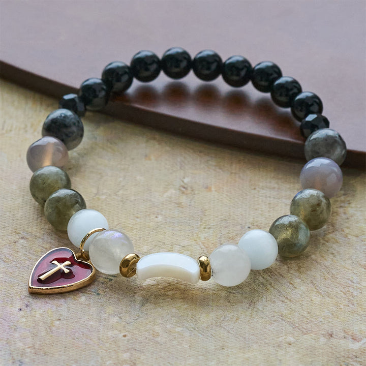 Christianartworkshop Night-to-Day Tidal Gradient Bracelet with Red Heart Cross: Faith That Never Fades - image 2