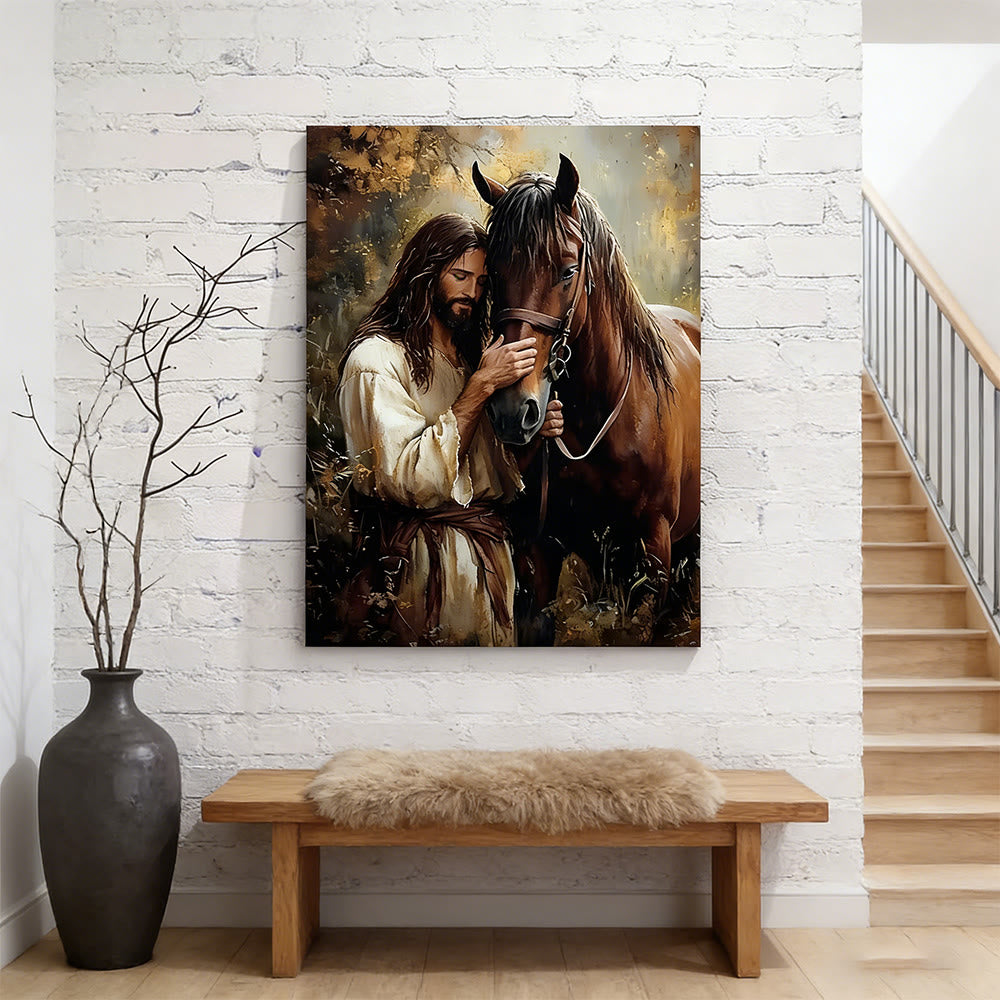 Christianartworkshop Gentle Figure & Horse Wall Art Print: Tender Care for Home Spaces - image 3