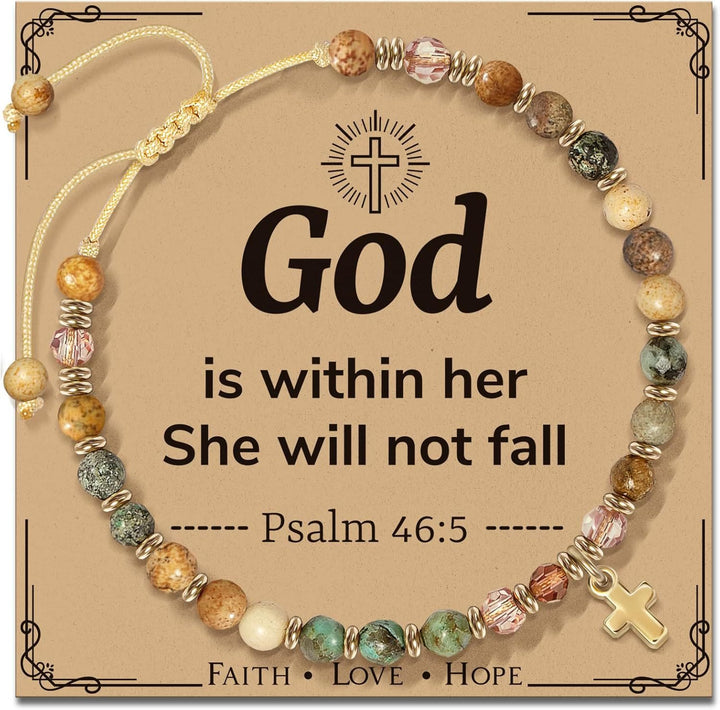 Christianartworkshop Natural Stone & Cross Bracelet with Bible Card Series: Tender Devotion for Special Moments - Psalm 46:5 - Amber - image 13