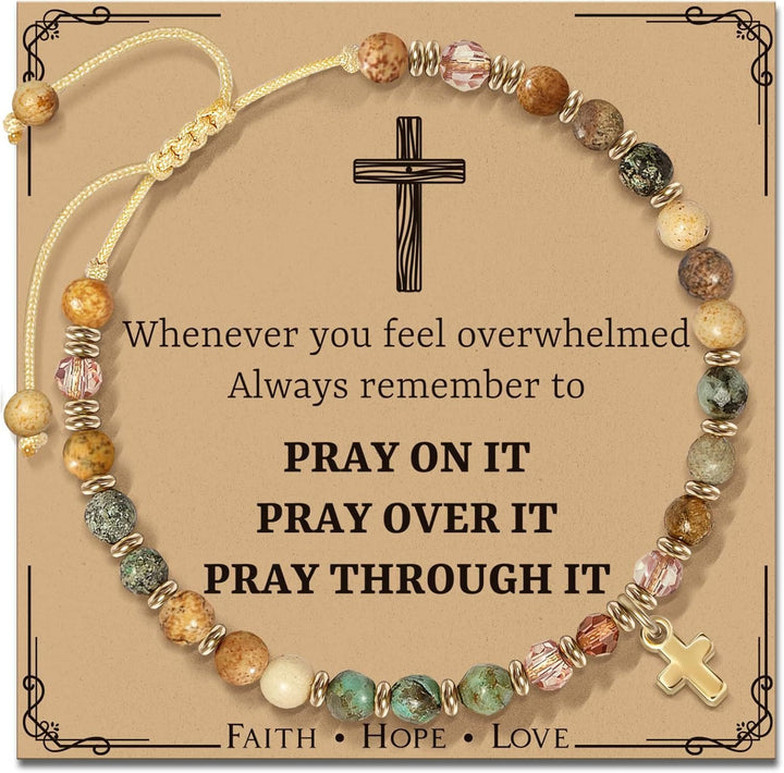 Christianartworkshop Natural Stone & Cross Bracelet with Bible Card Series: Tender Devotion for Special Moments - Cross - Amber - image 10