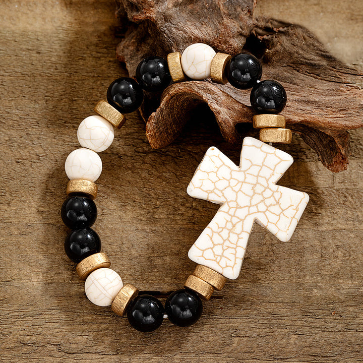 Christianartworkshop Multi-Style Textured Cross Bracelet: Bold Devotion for Daily Wear - White & Black B - image 9