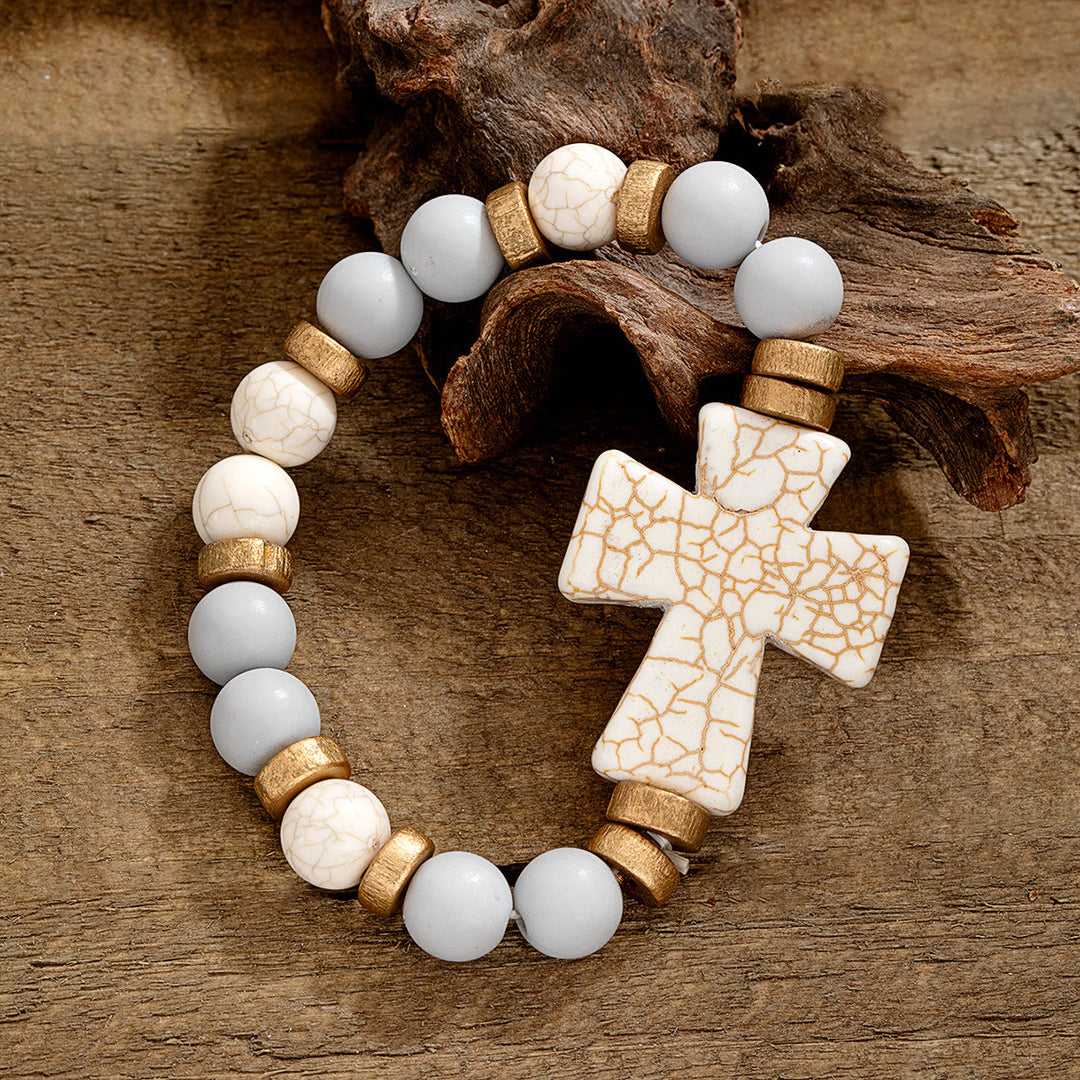 Christianartworkshop Multi-Style Textured Cross Bracelet: Bold Devotion for Daily Wear - White & Grey - image 5