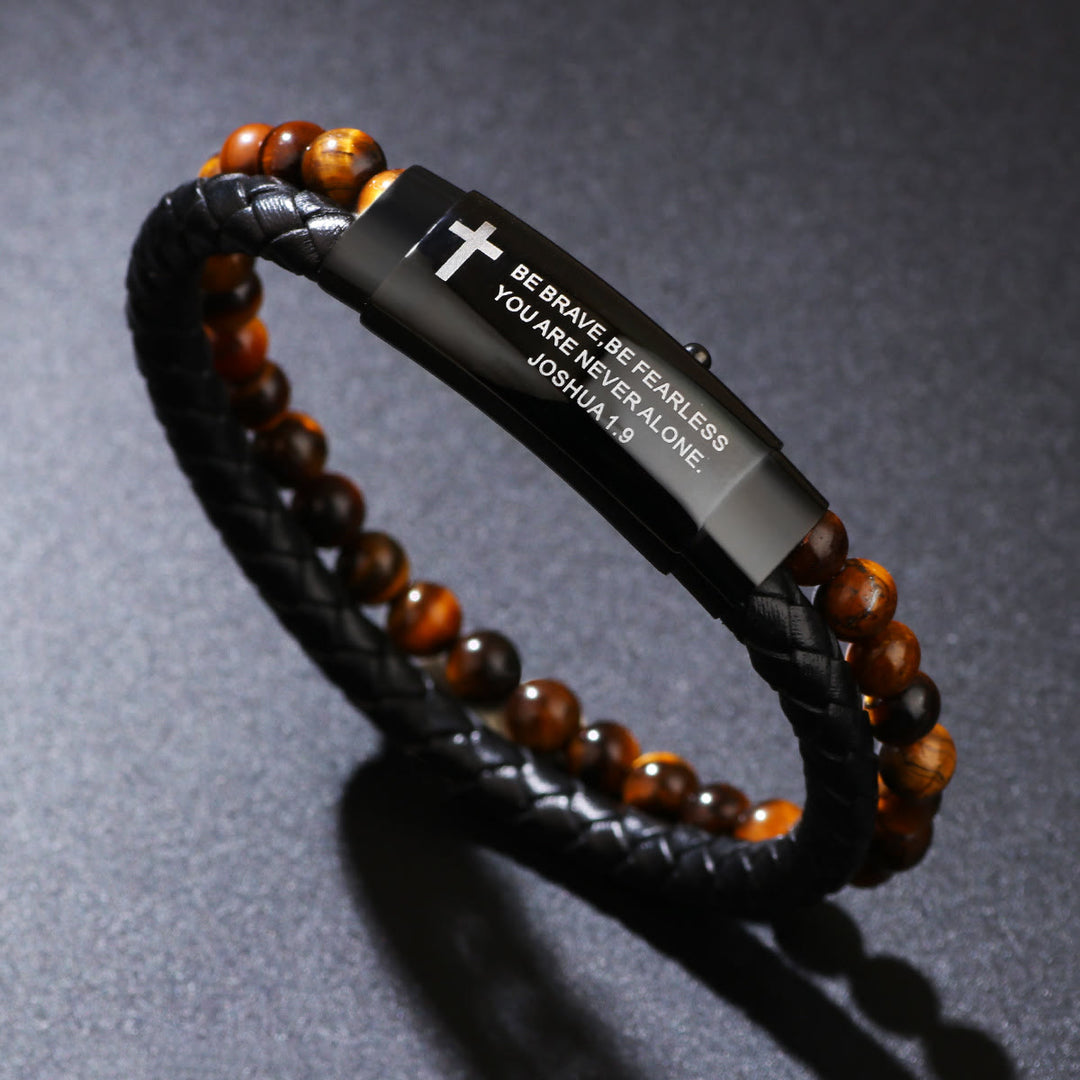 Christianartworkshop Joshua 1:9 Woven Leather Cross Bracelet: Bold Courage for Daily Wear - Tiger'eye Stone - image 6