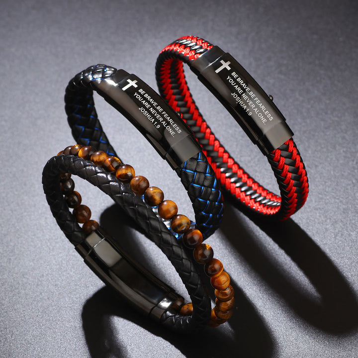 Christianartworkshop Joshua 1:9 Woven Leather Cross Bracelet: Bold Courage for Daily Wear - image 0