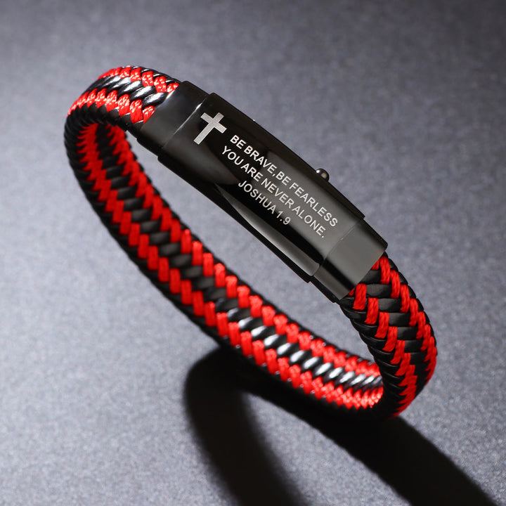 Christianartworkshop Joshua 1:9 Woven Leather Cross Bracelet: Bold Courage for Daily Wear - Red - image 1