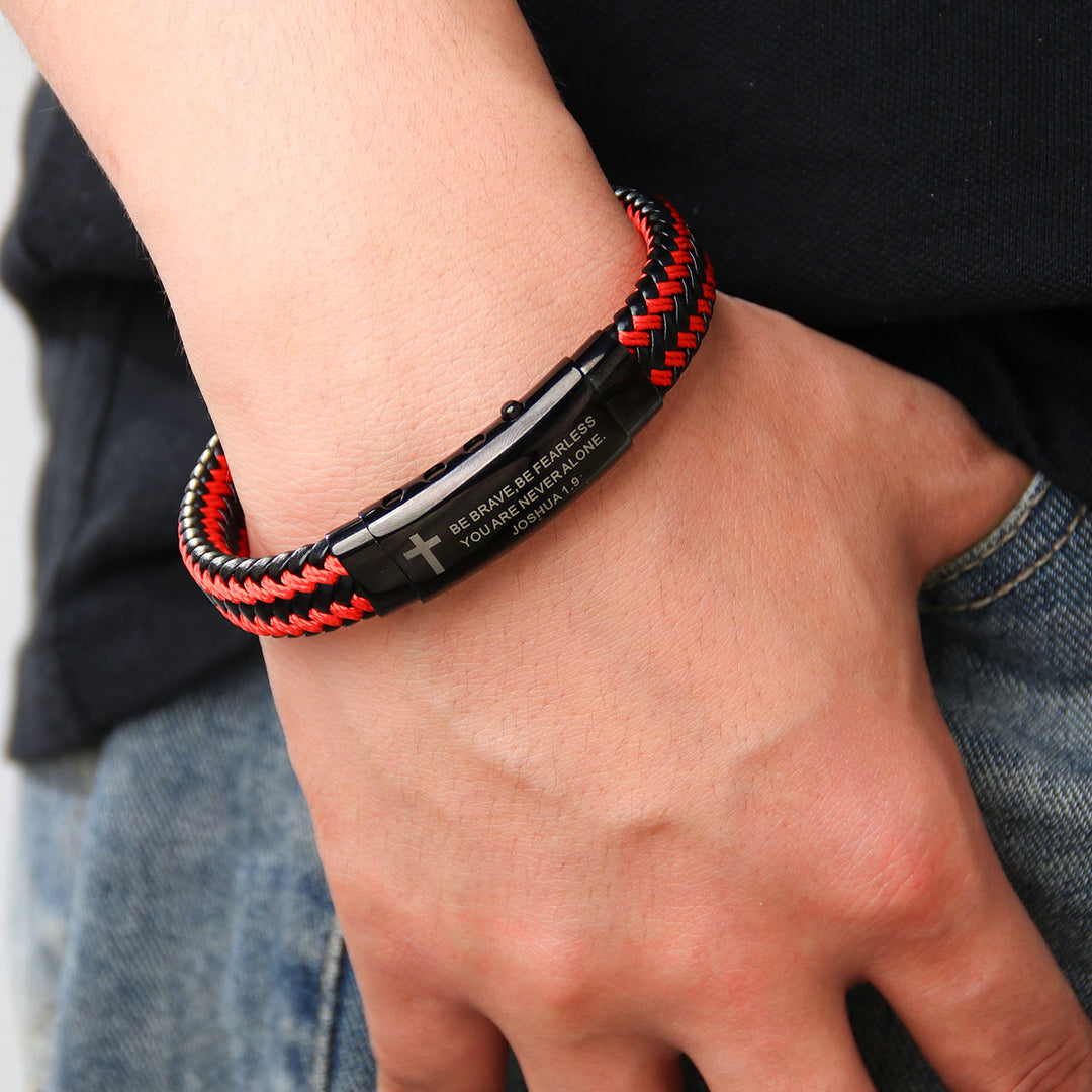 Christianartworkshop Joshua 1:9 Woven Leather Cross Bracelet: Bold Courage for Daily Wear - image 2